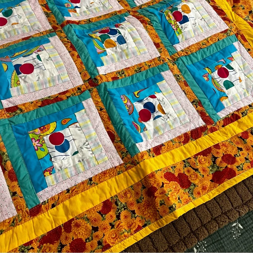 Vintage Baby Quilt Blanket Floral Colorful Handmade Crib Blanket